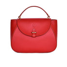 Red leather Sociable Bag by Freedman's with top handle, flap closure, and gold hardware, displayed on a white background.