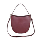 Barouchet Bag in Bordeaux Colour Leather with shoulder strap and handle, shown on a white background