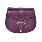 Purple leather Small Snaffle Bit Shoulder Bag by Freedman's with gold snaffle bit hardware, displayed on a white background.


