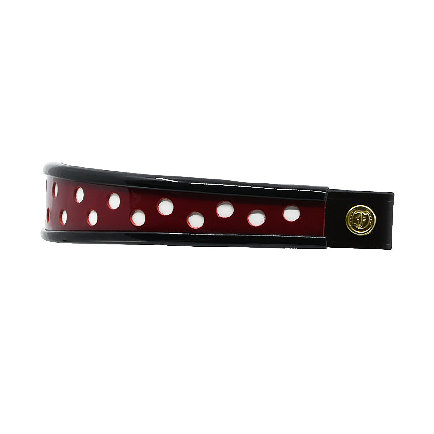  Browband Wide Tapered #2 Dark Red with Black Turned Edge and Large White Dots 13.5". 