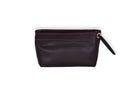 Brown Pebble leather Ring Wristlet with patent leather accent and ring detail. Back view