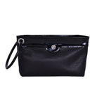 Black Pebble leather Ring Wristlet with patent leather accent and ring detail.