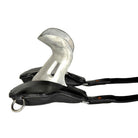 Freedman's M Pattern Crupper: Black Leather Crupper with Silver Freedman’s Brand Logo and Buckle Details - side view