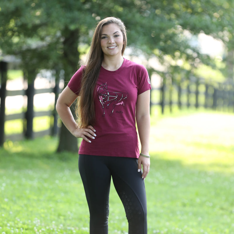 Women wearing the Freedman's Ladies T-Shirt with Alexa King Graphic. A stylish and comfortable equestrian-inspired tee featuring an artistic horse design