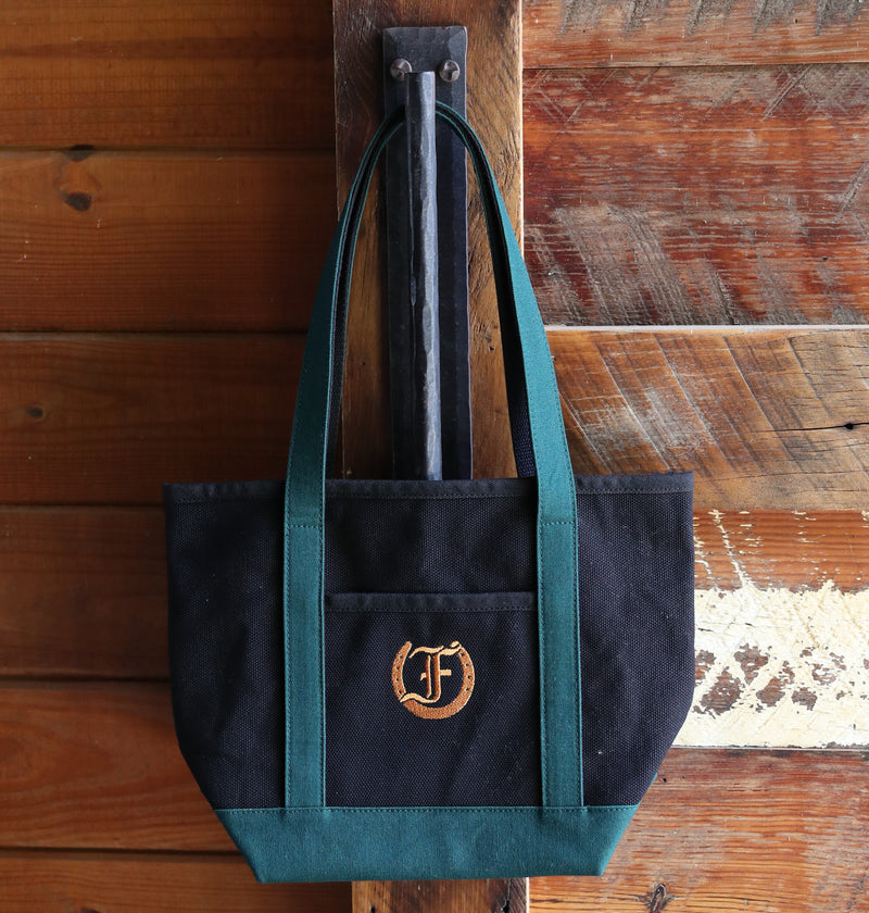 Freedman's Fitzroy Small Cotton Tote: Black Canvas Bag with Green Trim and Gold Embroidered Logo