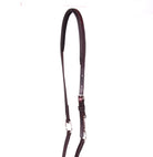 Close-up of an ACTraining Padded Martingale component, showing brown leather construction, buckles, rings, stitching, and padding details, isolated on a white background.
