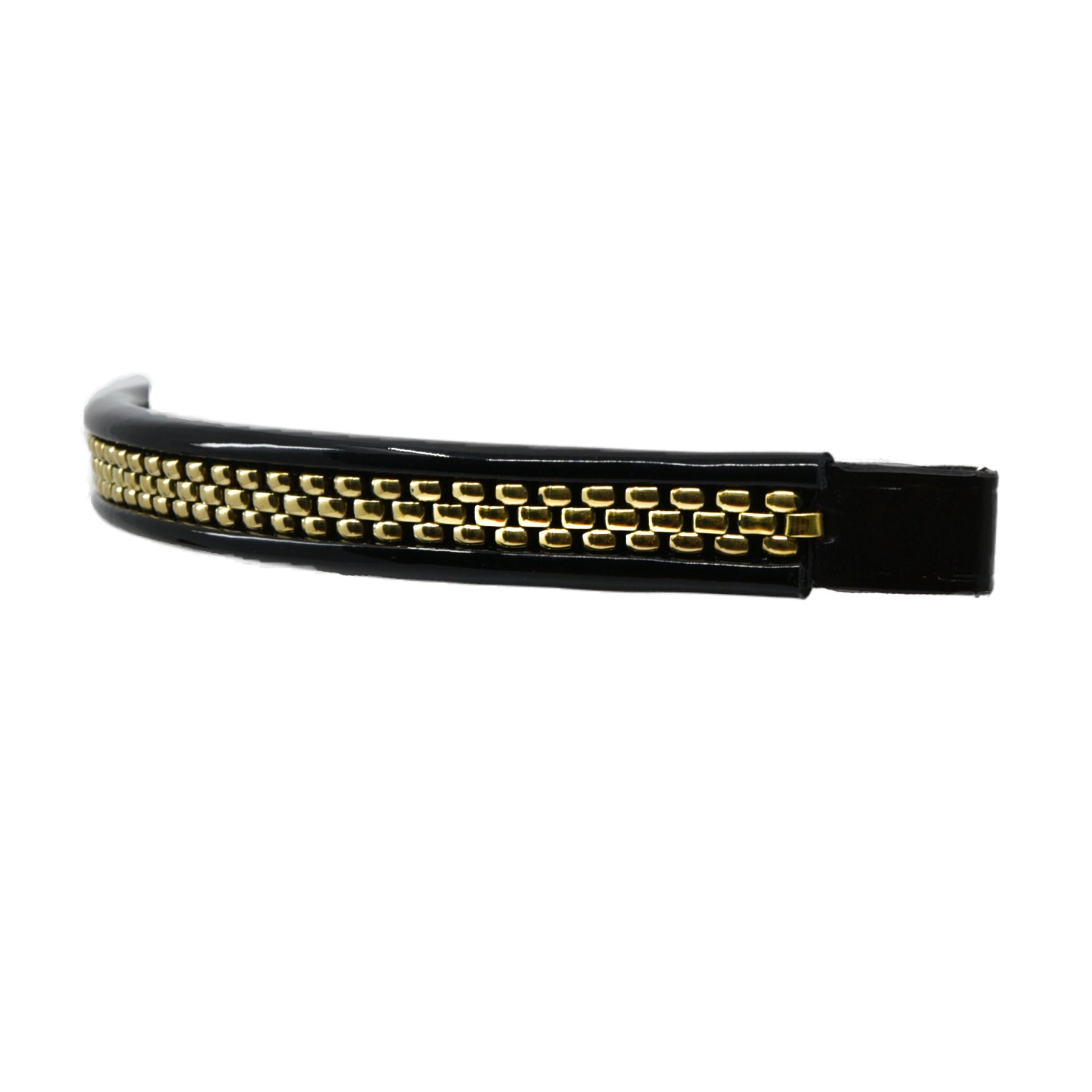 Freedman's Chain Browband for Harness: Black Leather Browband with Brass Chain Detail, Close-Up