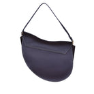 Black leather Burghley Shoulder Bag with white contrast stitching, flap closure, and adjustable strap, on a white background.