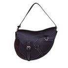 Brown leather Burghley Shoulder Bag with saddle stitching, buckle closure, and adjustable strap, on a white background.
