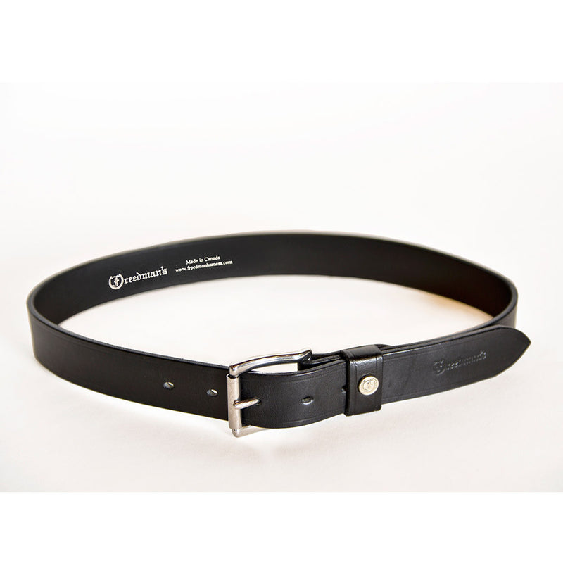 Freedman's Classic Roller Buckle Belt: Black Leather Belt with Silver Roller Buckle, Full View