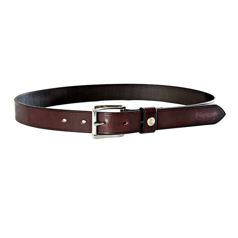 Freedman's Classic Roller Buckle Belt: Dark Brown Leather Belt with Silver Roller Buckle, Full View