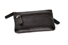 Brown leather Small Coin Case by Freedman's with two zipper compartments and silver pulls, displayed on a white background.