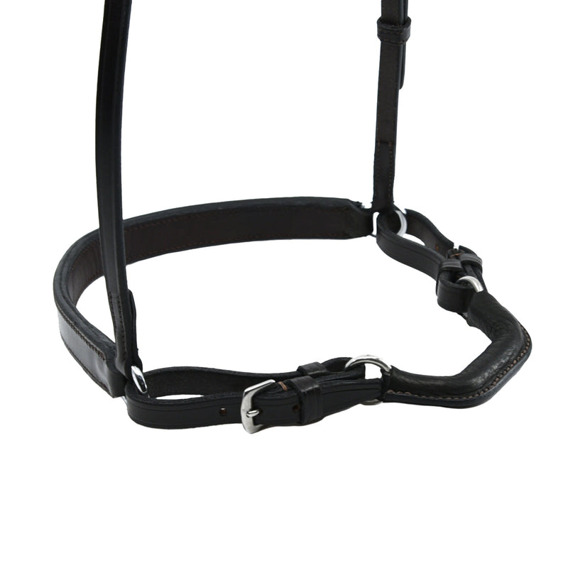 Freedman's Chin Bar Caveson: Black Leather Caveson with Adjustable Chin Strap and Buckles for Horse Training, Close-Up View