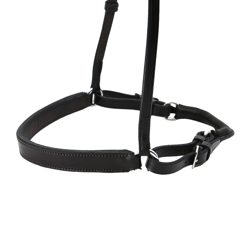 Freedman's Chin Bar Caveson: Black Leather Caveson with Adjustable Chin Strap and Buckles for Horse Training, Close-Up View