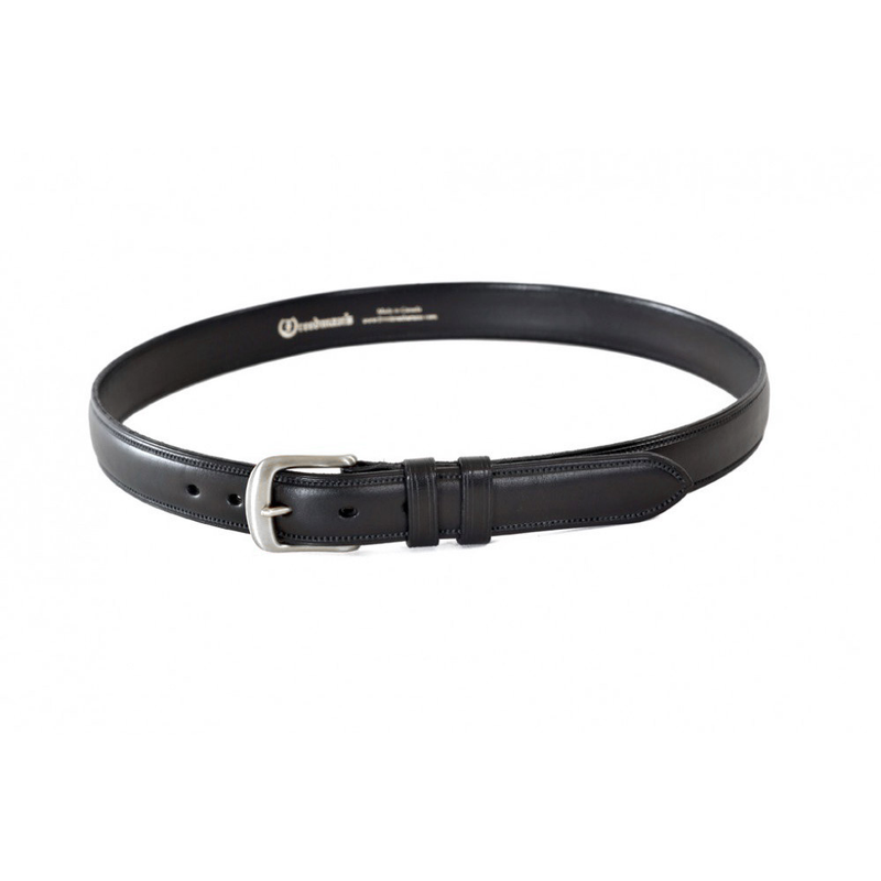 Harness Belt: Black Leather Belt with Chrome Buckle and Stitching Detail