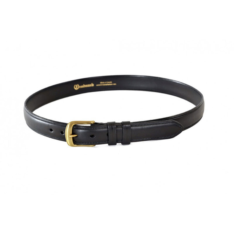 Harness Belt: Black Leather Belt with Brass Buckle and Stitching Detail