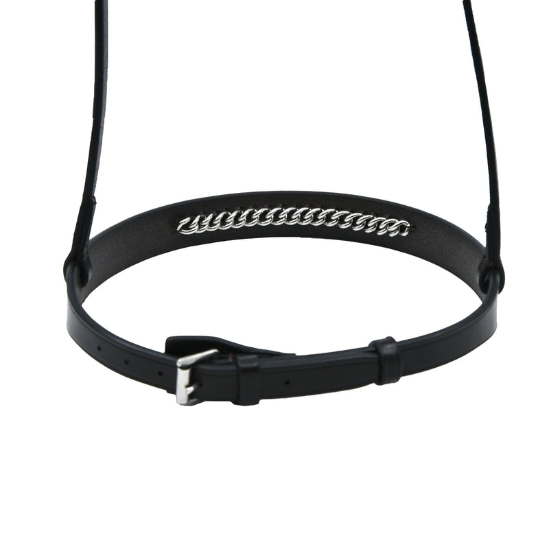Close-up of Freedman's Classic Flat Caveson: Black Leather, Hidden Dog Chain Detail on Front