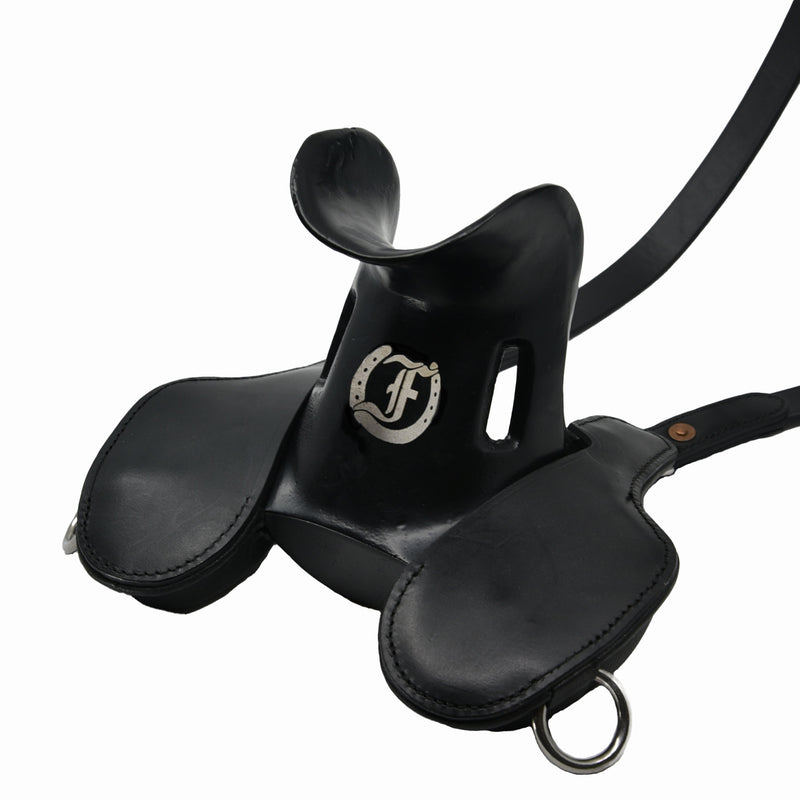 Freedman's M Pattern Crupper: Black Leather Crupper with Silver Freedman’s Brand Logo and Buckle Details