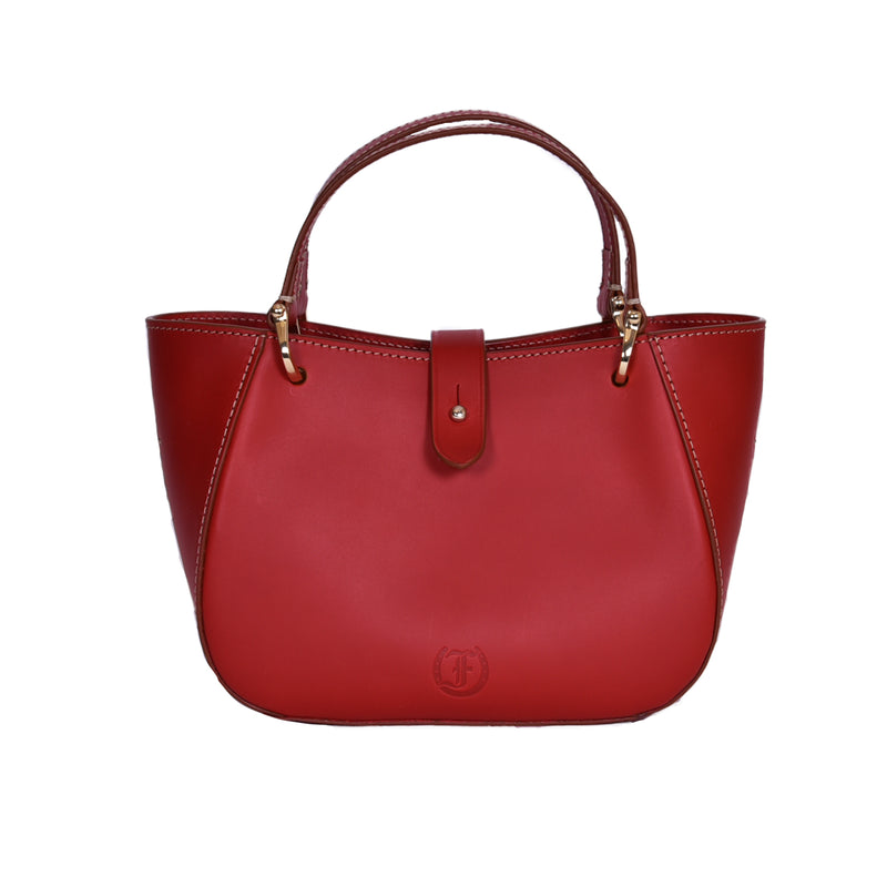 Freedman's Mini Cabriolet Bag, Red leather with a curved silhouette, gold-tone hardware, and embossed brand logo.