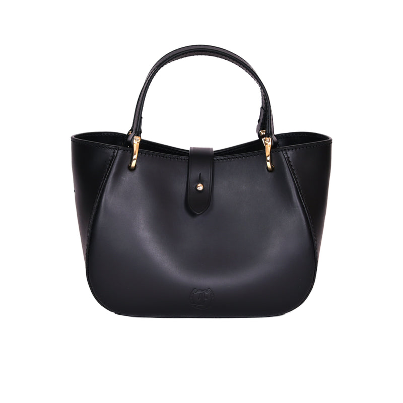 Black leather Mini Cabriolet Bag by Freedman's with top handle and gold-tone hardware.