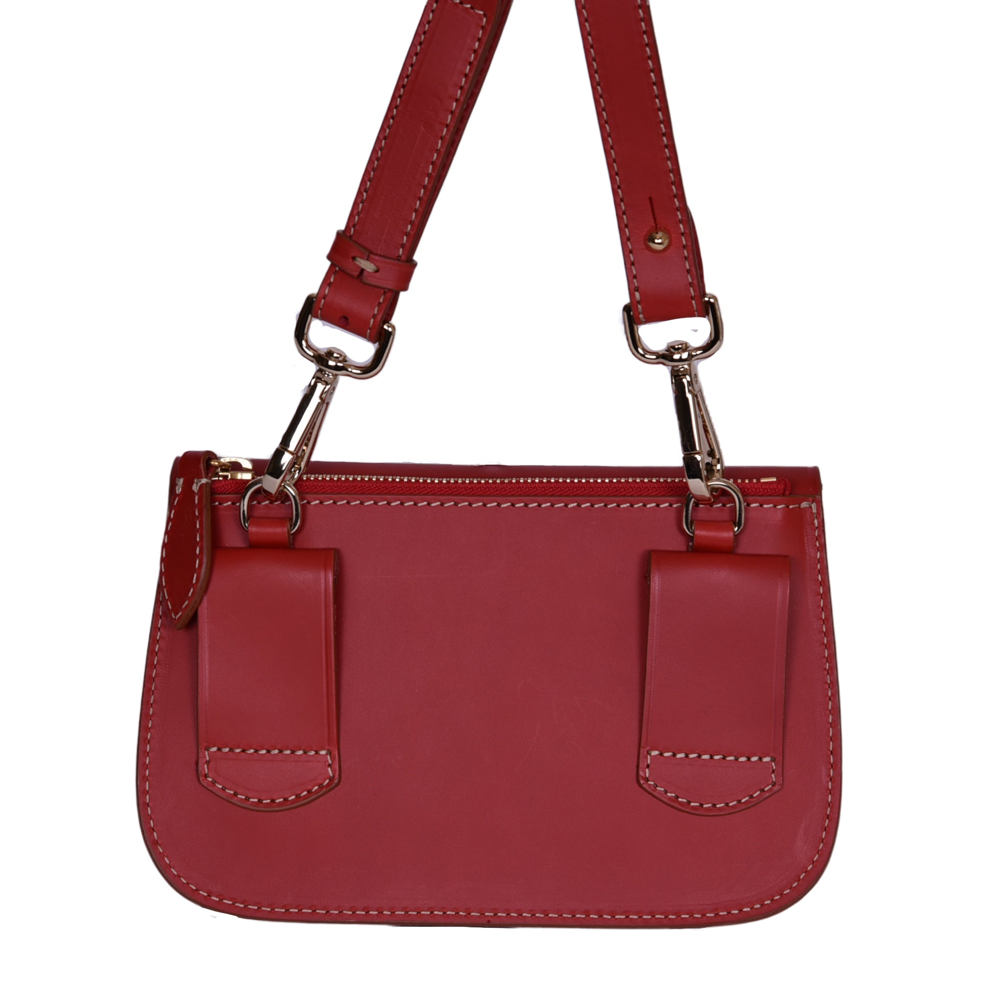 Freedman's Newcastle Belt Bag in Red Leather with back belt loops and gold hardware.


