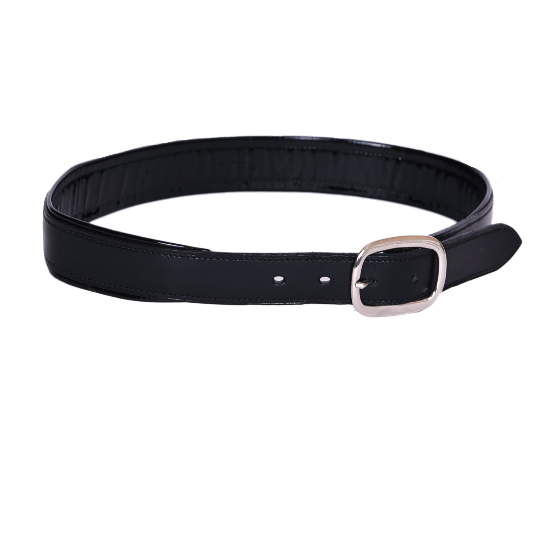 Black patent leather Padded Caveson Belt 1 1/2" with silver buckle.
