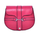 Pink leather Small Snaffle Bit Shoulder Bag by Freedman's with gold snaffle bit hardware, displayed on a white background.


