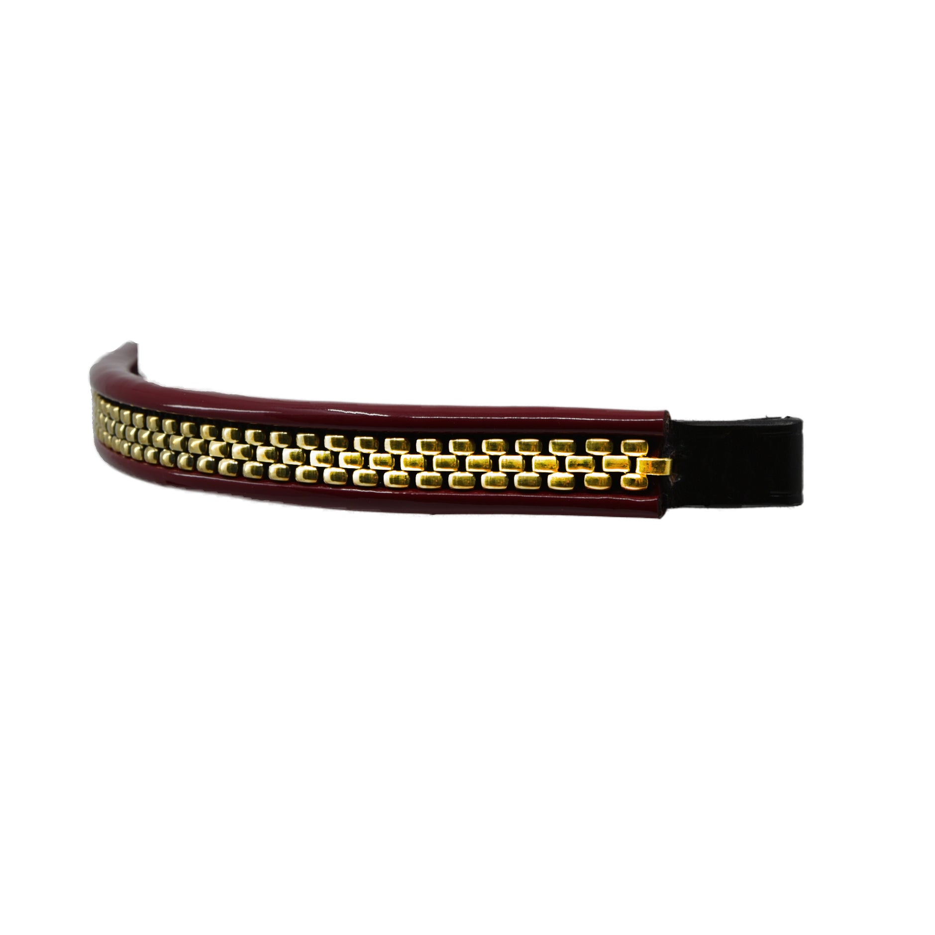 Freedman's Chain Browband for Harness: Dark Red Leather Browband with Chrome Chain Detail, Close-Up