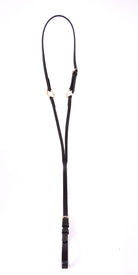 Black leather Show Running Martingale by Freedman's with brass hardware, displayed on a white background.