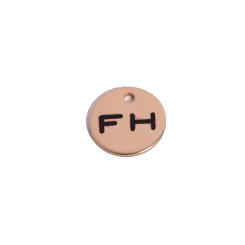 Round Tag with "FH" lettering, brass 
finish, displayed on a white background.


