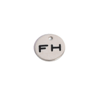 Round Tag with "FH" lettering, chrome
finish, displayed on a white background.