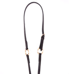 Black leather Show Running Martingale by Freedman's with brass rings, shown on a white background.