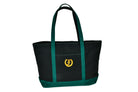 Oxford Large Cotton Tote in black and green with gold embroidered logo, standing on a white background.