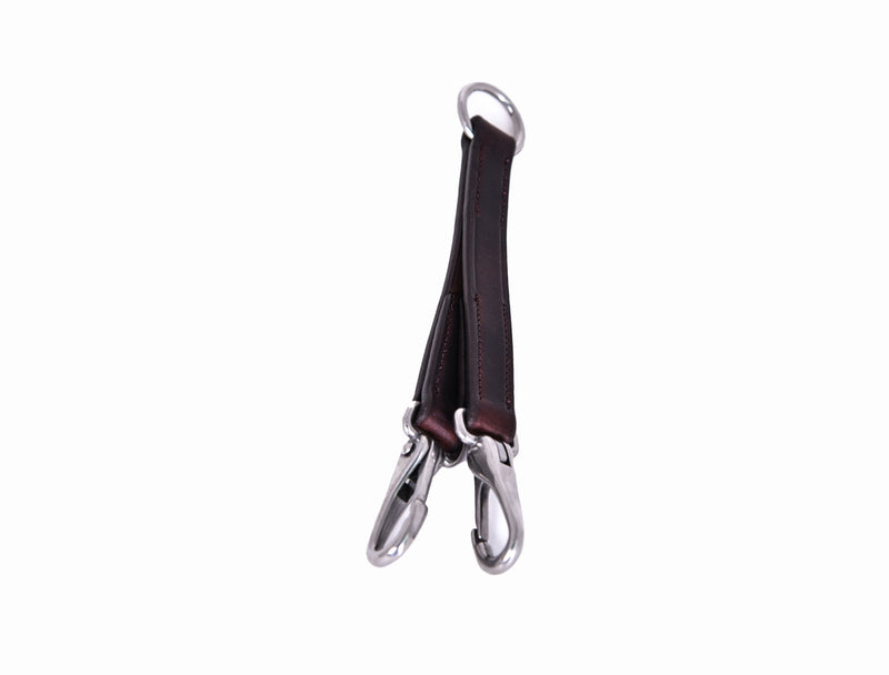 ACTraining Saddle Over Check Attachment, designed for training horses, made of brown leather with adjustable straps and metal hardware, isolated on a white background.