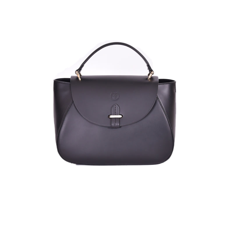 Black leather Sociable Bag by Freedman's with top handle, flap closure, and gold hardware, displayed on a white background.