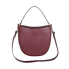Barouchet Bag in Bordeaux Colour Leather with shoulder strap and handle, shown on a white background
