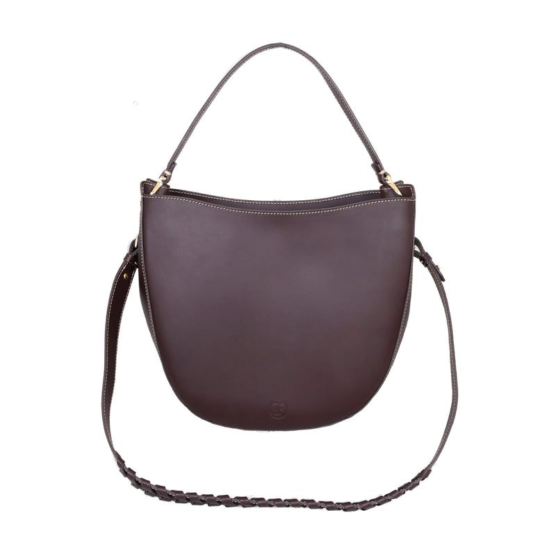 Brown Barouchet Bag with shoulder strap and handle, shown on a white background.