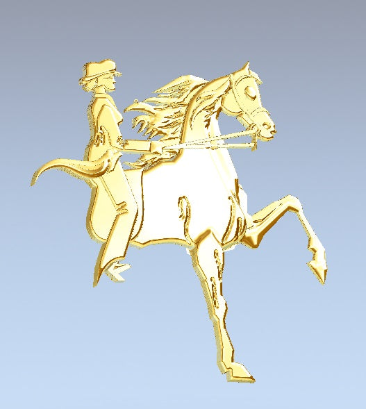 Custom browband of Gold figure of a woman riding a horse, which is the logo for Vicki Humphrey
