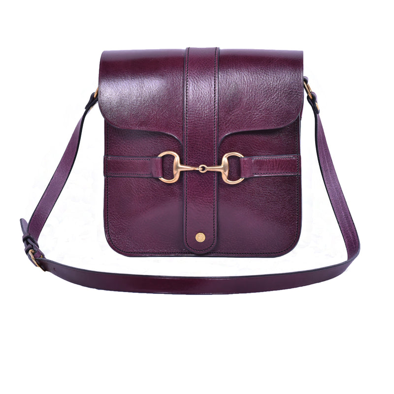 Violet Leather Large Snaffle Bit Shoulder Bag with gold-tone hardware.