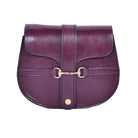 Purple leather Small Snaffle Bit Shoulder Bag by Freedman's with gold snaffle bit hardware, displayed on a white background.


