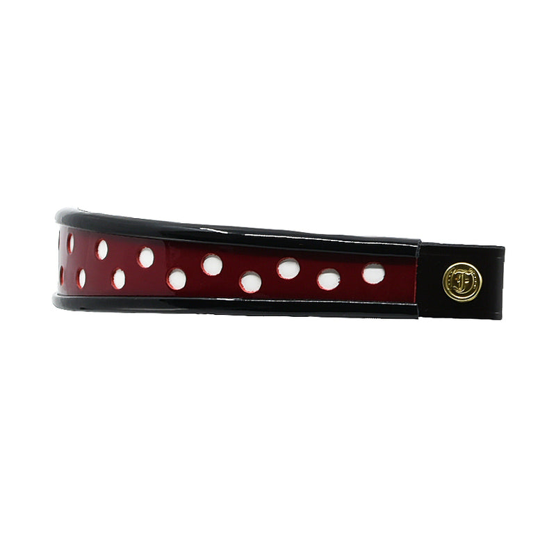  Browband Wide Tapered #2 Dark Red with Black Turned Edge and Large White Dots 13.5". 