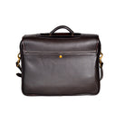 Dark Brown leather briefcase, Wagonette model, back view with handle, zipper detail, and shoulder strap hardware.