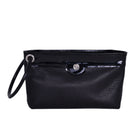 Black Pebble leather Ring Wristlet with patent leather accent and ring detail.