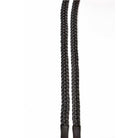 Close-up of braided reins (plaited) on a white background.