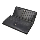 Black leather Ladies Wallet made by Freedman's, showing open view showing interior card slots